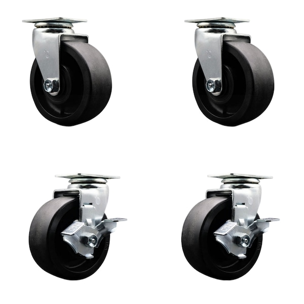 5 Inch Glass Filled Nylon Swivel Caster Set with Ball Bearings 2 Brakes SCC